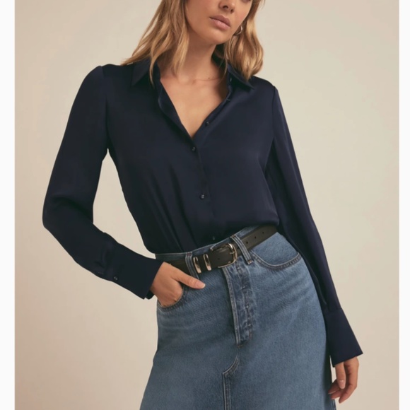 NWT Favorite Daughter The Take Me Seriously Bodysuit - Navy Blue Blouse Medium - Picture 1 of 5